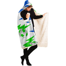 Load image into Gallery viewer, Soccer Lightning Bolt Blue/White Hooded Blanket
