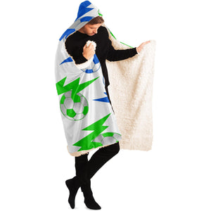 Soccer Lightning Bolt Blue/White Hooded Blanket