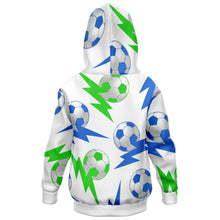 Load image into Gallery viewer, Soccer Lightning Bolt Blue/White Hoodie
