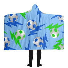 Load image into Gallery viewer, Soccer Lightning Bolt Blue/Blue Hooded Blanket
