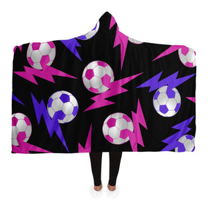 Soccer Lightning Bolt Pink/Black Hooded Blanket