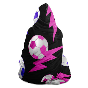 Soccer Lightning Bolt Pink/Black Hooded Blanket