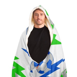 Soccer Lightning Bolt Blue/White Hooded Blanket