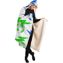 Load image into Gallery viewer, Soccer Lightning Bolt Blue/White Hooded Blanket
