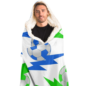 Soccer Lightning Bolt Blue/White Hooded Blanket