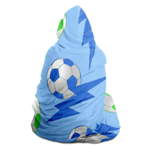 Soccer Lightning Bolt Blue/Blue Hooded Blanket