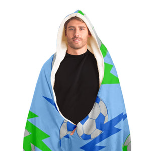 Soccer Lightning Bolt Blue/Blue Hooded Blanket