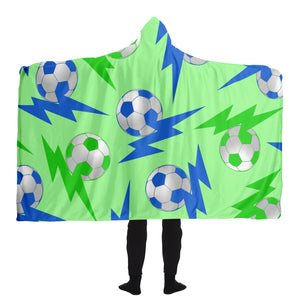 Lightning Bolt Blue/Green Hooded Blanket