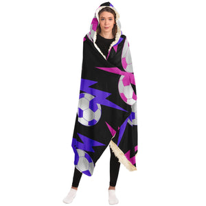 Soccer Lightning Bolt Pink/Black Hooded Blanket