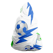 Load image into Gallery viewer, Soccer Lightning Bolt Blue/White Hooded Blanket
