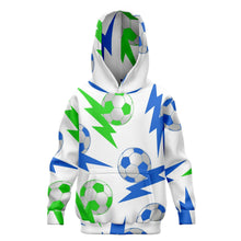 Load image into Gallery viewer, Soccer Lightning Bolt Blue/White Hoodie
