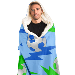 Soccer Lightning Bolt Blue/Blue Hooded Blanket