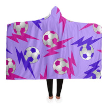 Load image into Gallery viewer, Soccer Lightning Bolt Pink/Purple Hooded Blanket
